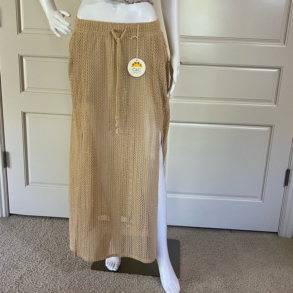 C&C California Tan Crochet Maxi Skirt